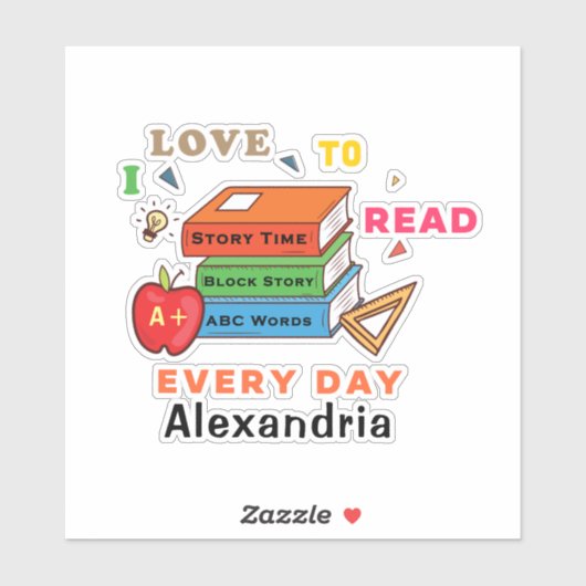 Sticker Love To Read Books Reader Lecture Personnaliser (Feuille)