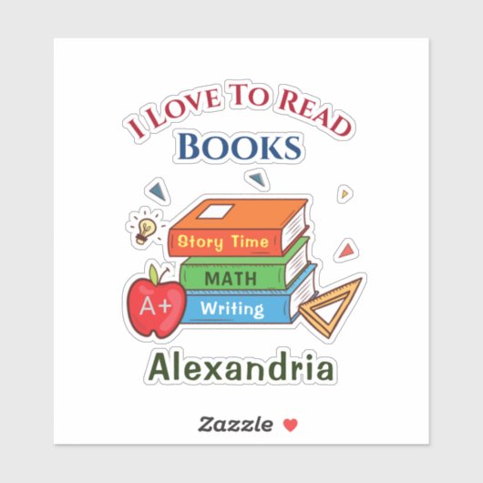 Sticker Love To Read Books Reader Lecture Personnaliser (Feuille)