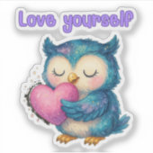 Sticker Love Yourself - Self Love Owl Die-Cut Vinyl (Devant)