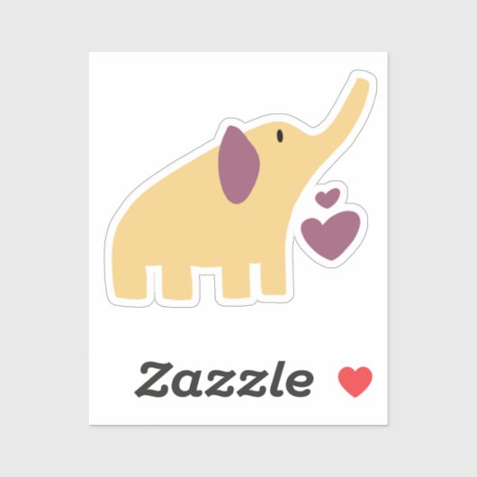 Sticker Lovely Yellow Elephant With Hearts (Feuille)