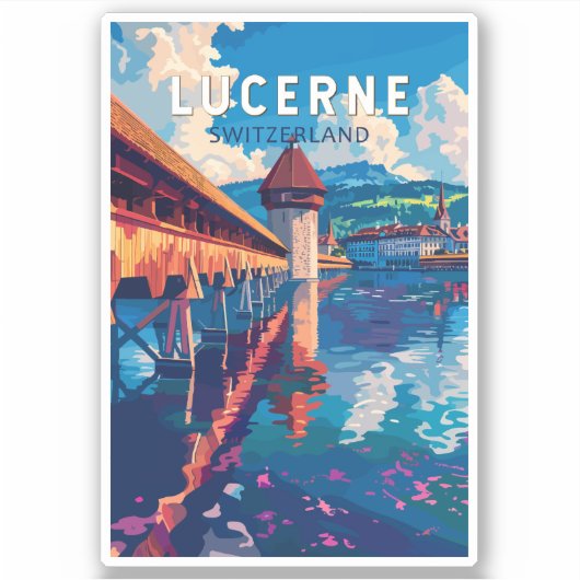 Sticker Lucerne Suisse Travel Art Vintage (Devant)
