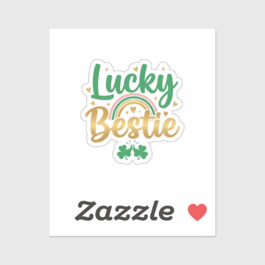 Sticker Lucky Bestie Cute Pink Green Typography St Patrick (Feuille)