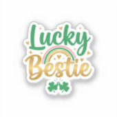 Sticker Lucky Bestie Cute Pink Green Typography St Patrick (Recto)