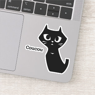Sticker Lucky Black Cat dit "Hey" en français