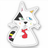 Sticker Lucky Cat aime boire Doodle (Devant)