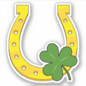 Sticker Lucky Golden Horseshoe avec Shamrock sur noir (Devant)
