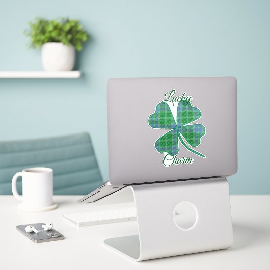 Sticker Lucky Green Plaid Shamrock Four-Leaf Clover  (Ordinateur portable sur le bureau)