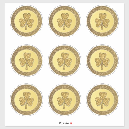Sticker Lucky Irish Shamrock Gold Coin (Feuille)