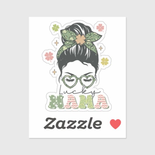 Sticker Lucky Mama - Messy Bun - Clover St. Patrick (Feuille)