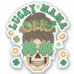Sticker Lucky Mama Skeleton avec Clovers et Horseshoes