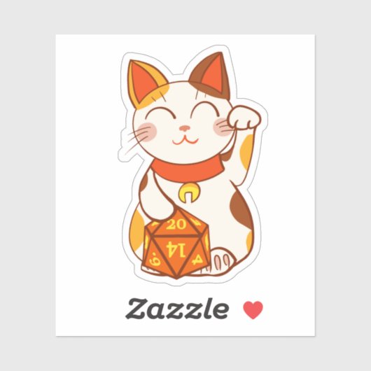 Sticker Lucky Maneki Neko RPG Dice Calico Cat (Feuille)