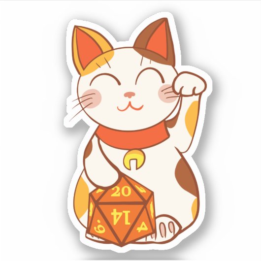 Sticker Lucky Maneki Neko RPG Dice Calico Cat (Devant)