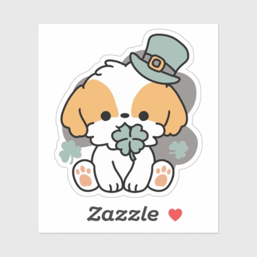 Sticker Lucky Pup with Clover - St. Patrick's Day Cadeau (Feuille)