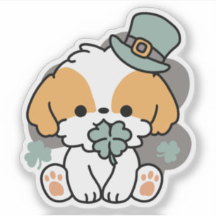 Sticker Lucky Pup with Clover - St. Patrick's Day Cadeau