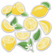 Sticker Lumineux citrons jaunes et tranches de citron (Devant)