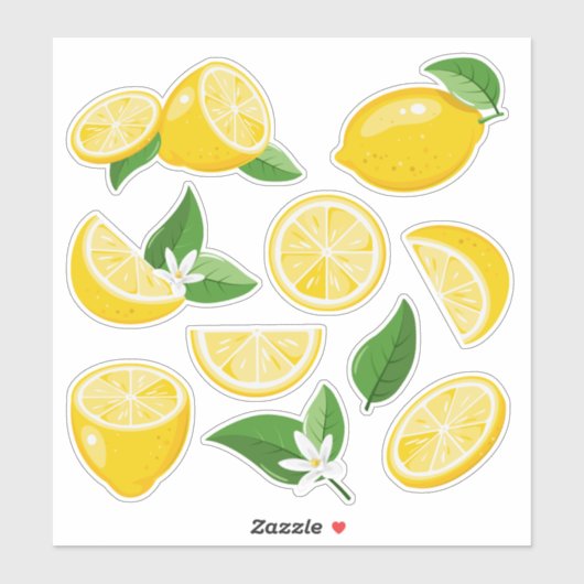 Sticker Lumineux citrons jaunes et tranches de citron (Feuille)