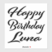 Sticker Luna Nom Prénom Anniversaire de la Broderie noire (Feuille)