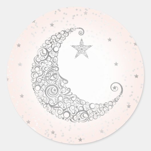 Sticker Lune Argent Little Star Twinkle rose (Devant)
