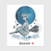 Sticker Lune bleue et sorcière (Feuille)
