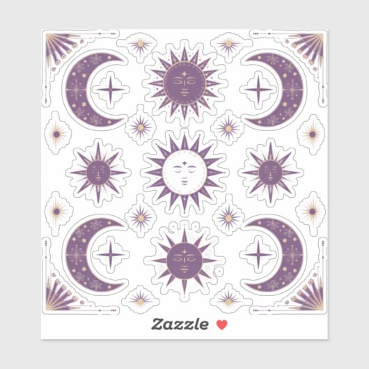 Sticker Lune Boho Purple & Or & Sol Celestial Scrapbook (Feuille)