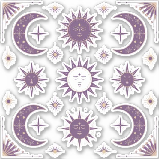 Sticker Lune Boho Purple & Or & Sol Celestial Scrapbook (Devant)