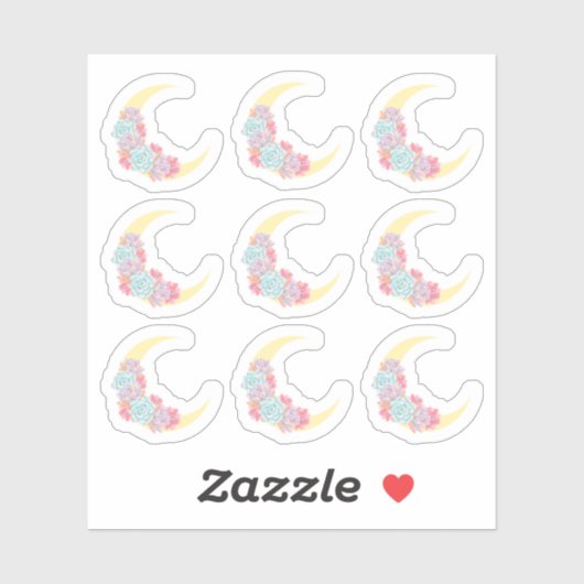 Sticker Lune et succulents Pastel Boho Chic Floral Cactus (Feuille)