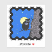 Sticker Lune Étoile Chouette Noire Assise dans l'Arbre Bor (Feuille)