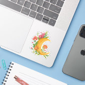 Sticker Lune florale magique. Mystique fleurs mignonnes nu (Ordinateur portable avec iPhone)