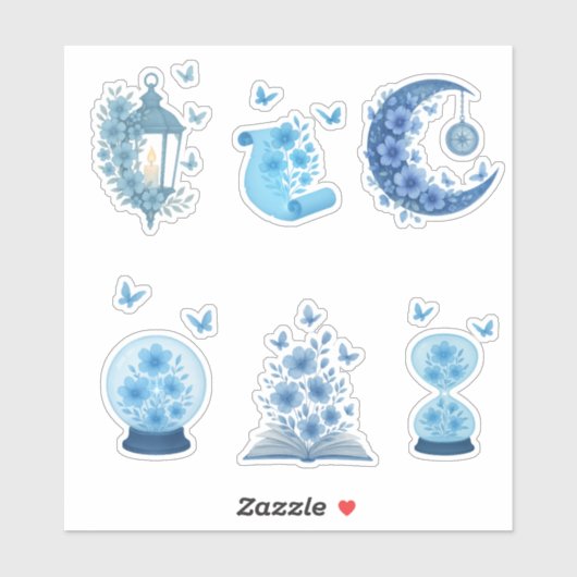 Sticker Lune mystique, Lanterne et Boule de cristal (Feuille)