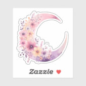 Sticker Lune rose Croissant avec de jolies fleurs (Feuille)