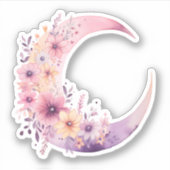 Sticker Lune rose Croissant avec de jolies fleurs (Devant)