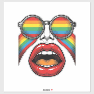 Sticker Lunettes de soleil arc-en-ciel rétro lèvres visage