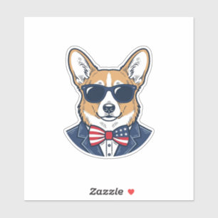 Sticker Lunettes de soleil Corgi patriotiques Art vectorie