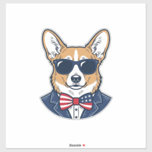 Sticker Lunettes de soleil Corgi patriotiques Art vectorie