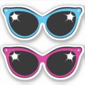 Sticker Lunettes de soleil style chat rétros Bleu et rose (Devant)