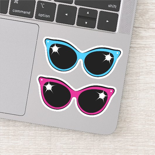 Sticker Lunettes de soleil style chat rétros Bleu et rose (Détail)