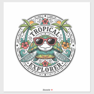 Sticker Lunettes de soleil Tortue de mer Tropical Vintage