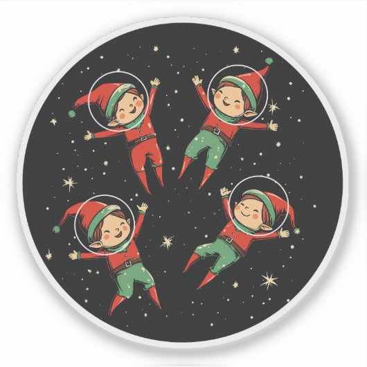 Sticker Lutins de Noël dans l'espace (Devant)