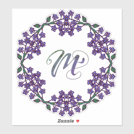 Sticker M Initiale Unique & Bizarre Fleurs Boho Plutôt (Feuille)