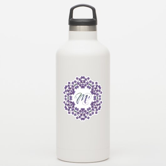Sticker M Initiale Unique & Bizarre Fleurs Boho Plutôt (Gourde)