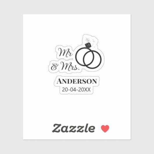 Sticker M. & Mme ajouter nom de famille date année mariage (Feuille)