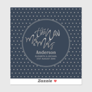 Sticker M. & Mme Mariage Marine Blue Silver Love Hearts