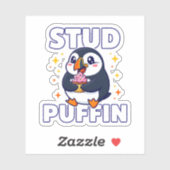 Sticker Macaron drôle de Macareux Petit Oiseau Cupcake Pun (Feuille)