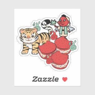 Sticker Macarons Kawaii Tigre, Tengu & Chat