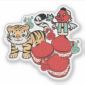 Sticker Macarons Kawaii Tigre, Tengu & Chat (Devant)