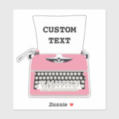 Sticker Machine à écrire rose rétro et texte personnalisé (Feuille)