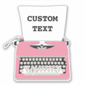 Sticker Machine à écrire rose rétro et texte personnalisé (Devant)