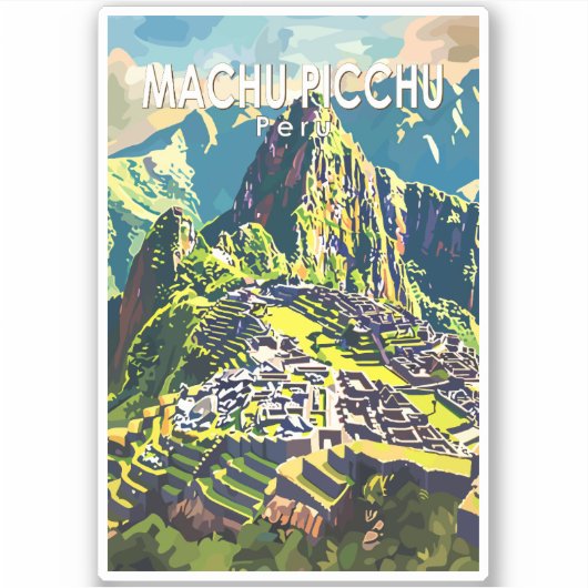 Sticker Machu Picchu Pérou Amérique du Sud Voyage Art Vint (Devant)