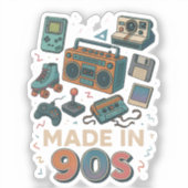Sticker Made In 90s Retro Technology Nostalgia Birthday (Recto)