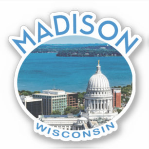 Sticker Madison Wisconsin avec légende et photo du lac